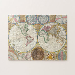 Année 1789 Antique coloré monde carte puzzle