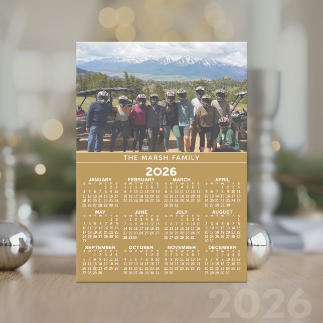 Année 2024 Calendrier photo - Carte Gold Holiday (2026 Calendar Card)