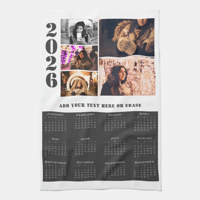 Année 2026 Calendrier 5 Photo Collage Serviette de (Vertical)