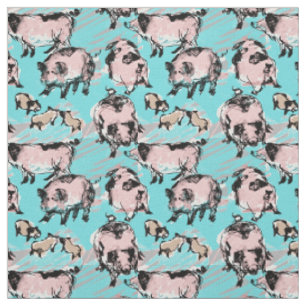 Année chinoise du porc dessin original Tissu bleu