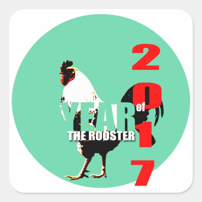 Année de coq 2017 en Sticker Cercle S Vert (Devant)
