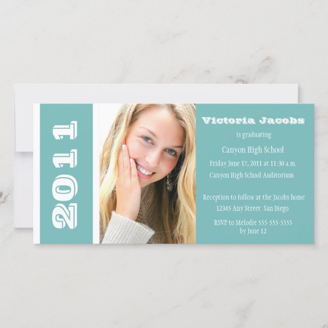 Année de graduation Invitation-vert de mer (Devant)