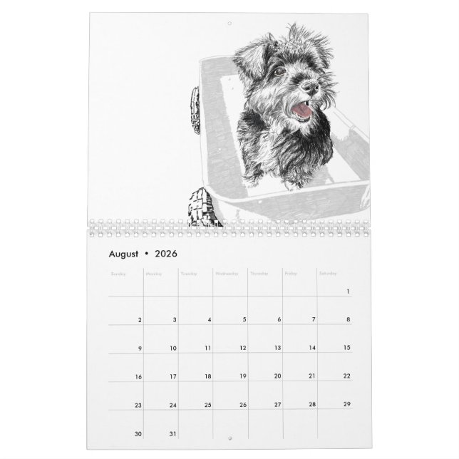 Année du calendrier des dessins de chiens (Aug 2026)