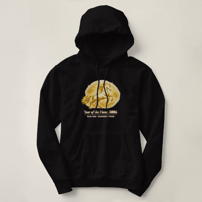 Année du Cheval 2026 Sweat à capuche Énergie Or –  (Design devant)