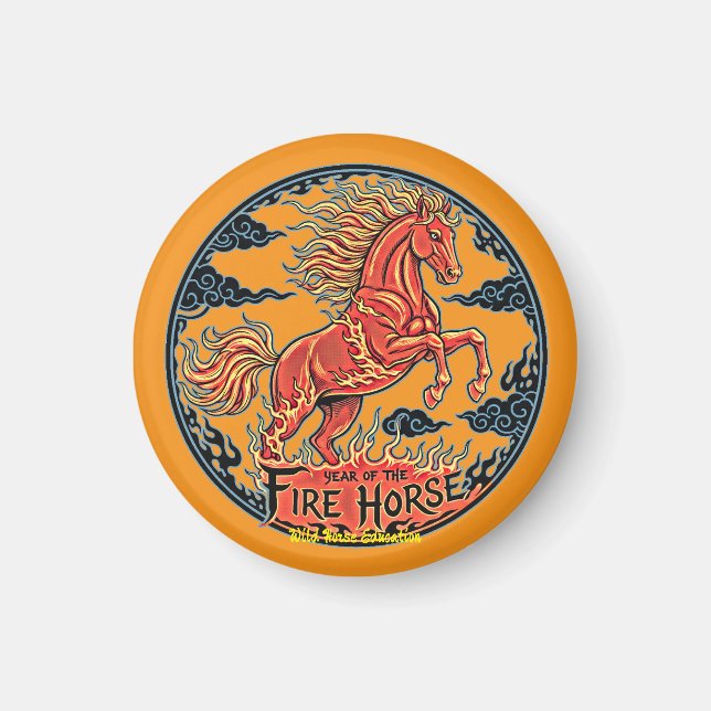 Année du Cheval de Feu Petit aimant noir (Devant)
