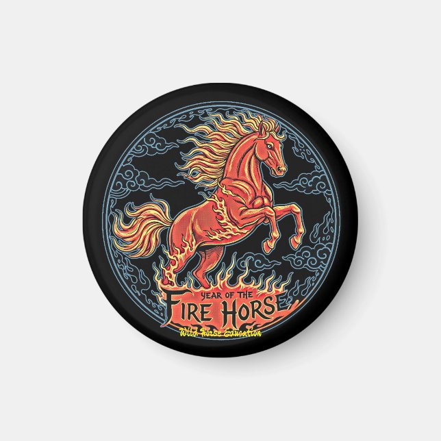 Année du Cheval de Feu Petit aimant noir (Devant)