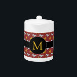 Année du chien 2018 Zodiac Anniversaire Monogramme<br><div class="desc">Teapot personnalisable avec chien bleu et jaune motif sur arrière - plan rouge foncé bande noire et marque ronde pour Monogram en face. Vous pouvez facilement modifier le monogramme et ajouter du texte (police, couleur, taille et position) en cliquant sur le bouton personnaliser. Matching tissu serviette, set de table et...</div>