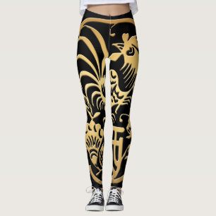 Année du coq d'or 2017 Papercut leggings noirs