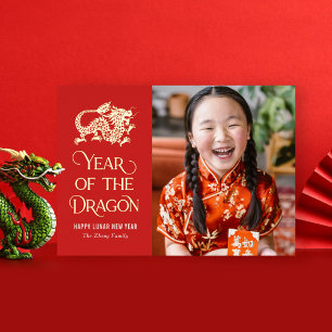 Année Du Dragon FOIL Carte Chinoise Nouvel An