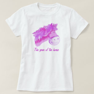 Année du t-shirt fille rose cheval