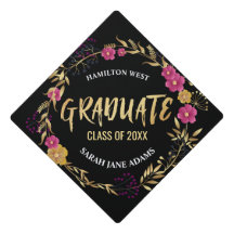 Année florale rose d'or métallique de diplômé de