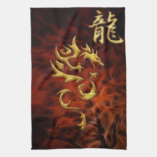 Année fractale rouge du dragon Serviette asiatique (Vertical)