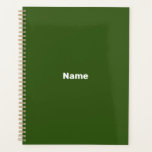 Année monogramme de texte personnalisé vert de for<br><div class="desc">Nom personnalisé vert de forêt minimaliste,  texte,  monogramme,  initiales,  planificateur personnalisé année. Texte blanc personnalisé sur l'arrière - plan de couleur unie verte de forêt.</div>