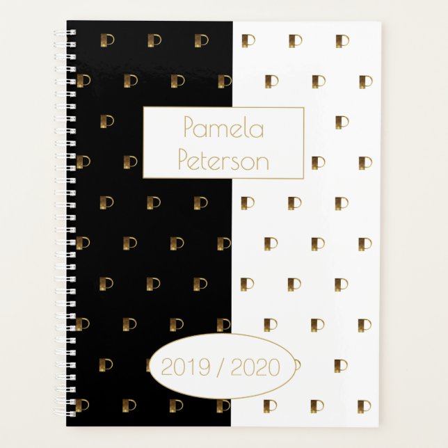 Année personnalisée 2019 2020 Noir Blanc Or Monogr (Devant)