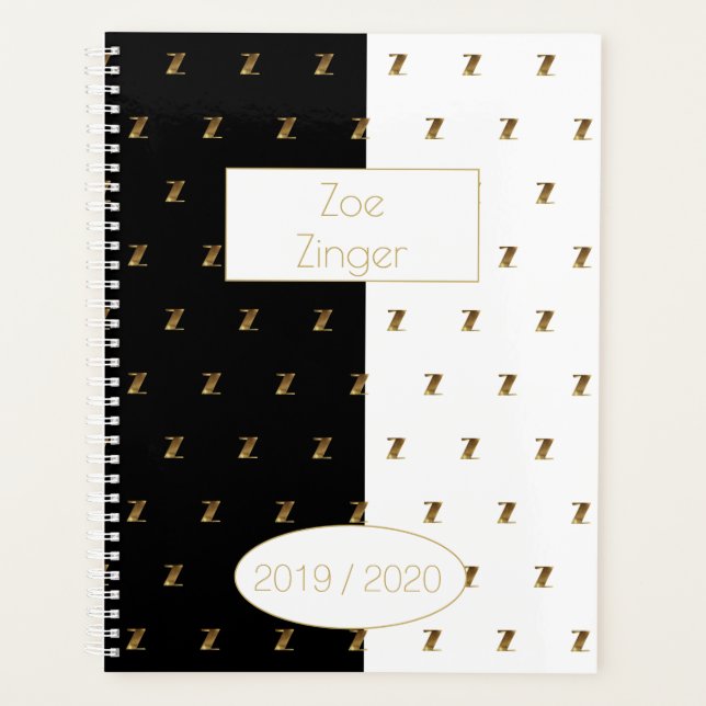 Année personnalisée 2019 2020 Noir Blanc Or Monogr (Devant)