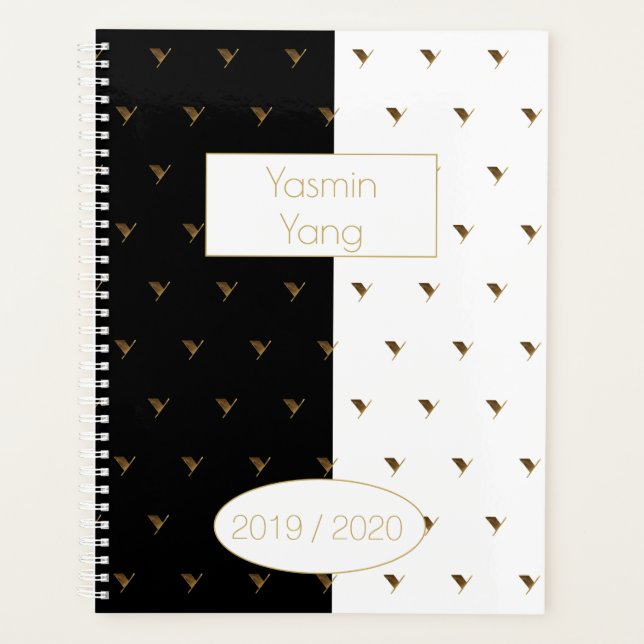 Année personnalisée 2019 2020 Noir Blanc Or Monogr (Devant)