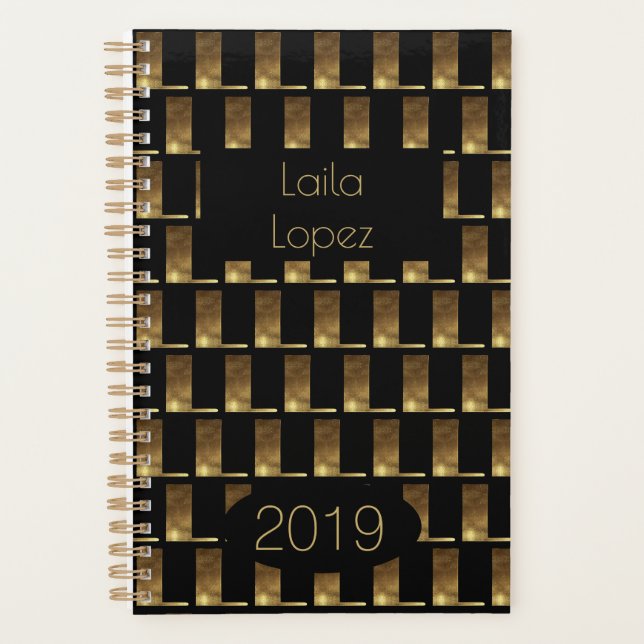 Année personnalisée 2019 Black Gold Monogram L Ele (Devant)