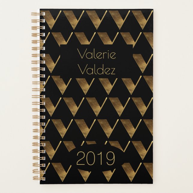 Année personnalisée 2019 Monogramme d'or noir V él (Devant)