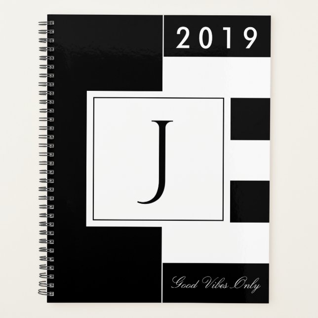 Année personnalisée 2019 Monogramme noir et blanc  (Devant)