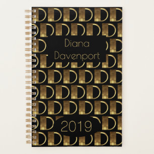 Année personnalisée 2019 Noir Monogramme D Élégant