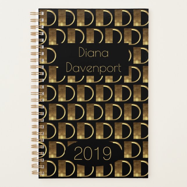 Année personnalisée 2019 Noir Monogramme D Élégant (Devant)