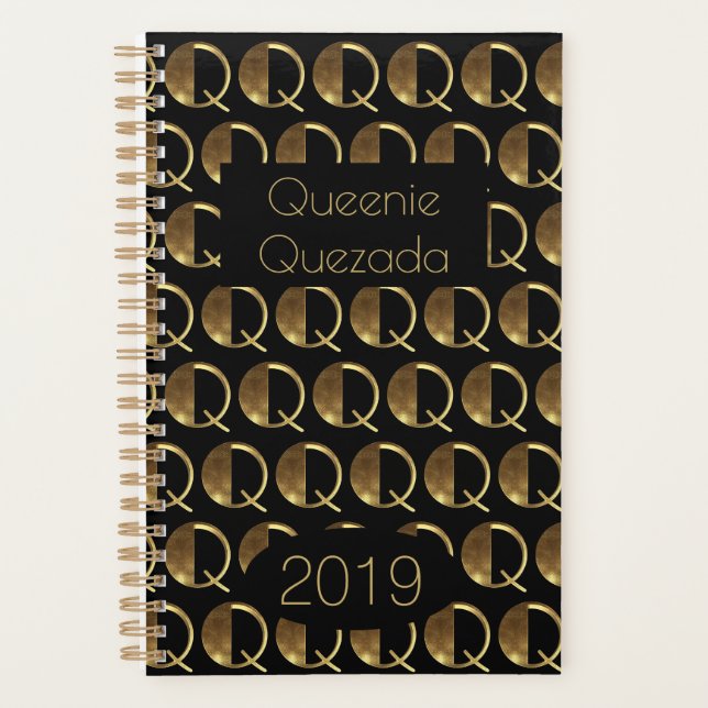 Année personnalisée 2019 Noir Monogramme Or Q Élég (Devant)