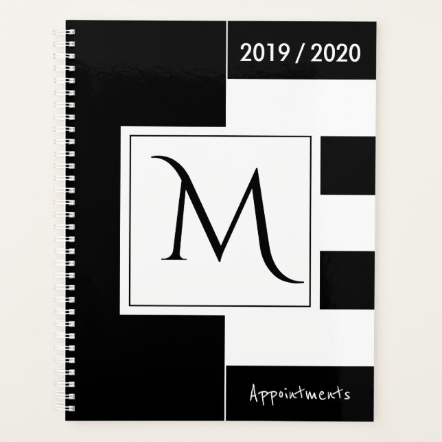 Année personnalisée Monogramme Noir et blanc Éléga (Devant)