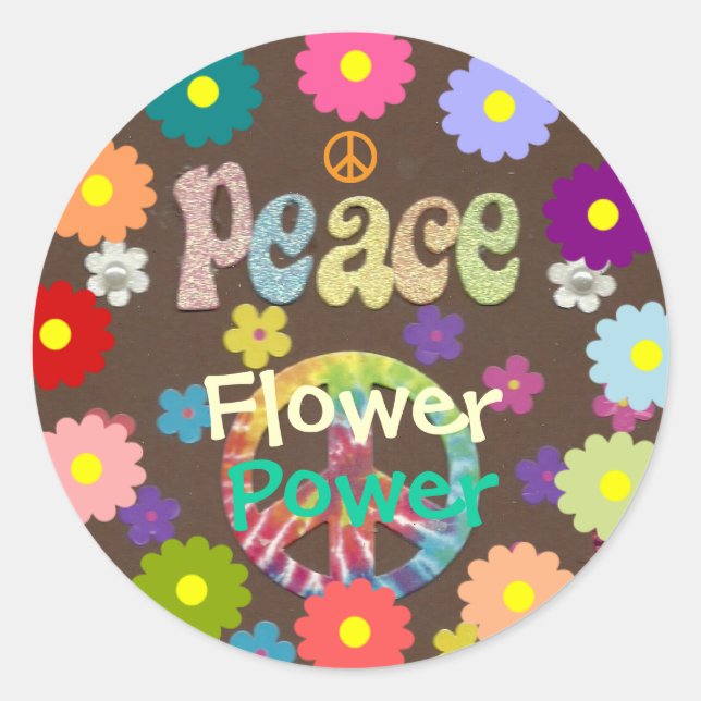 Années 1960 : autocollant Flower Power and Peace (Devant)