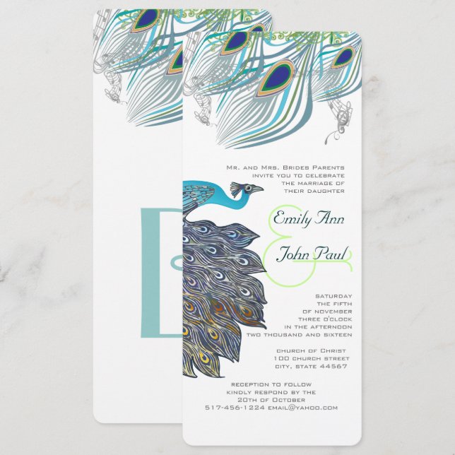 Années 20 Peacock plumes mariage Invitations (Devant / Derrière)