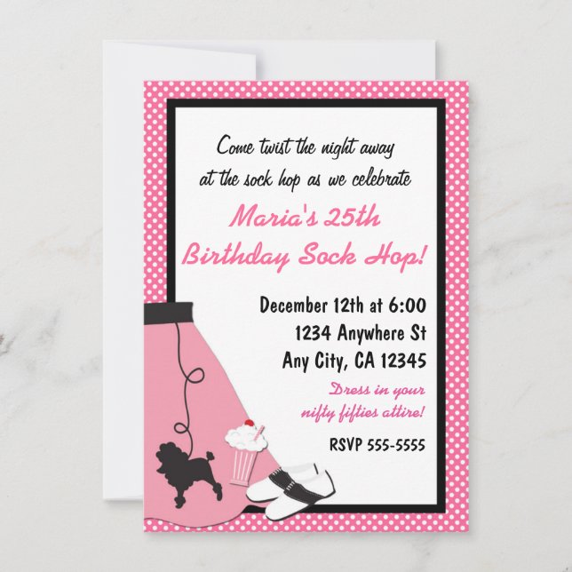 Années 50's Sock Hop Poodle Jupe Invitations (Devant)
