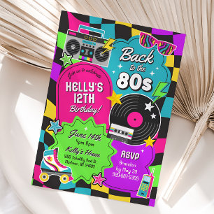 Années 80 Retro Neon Invitation d'anniversaire