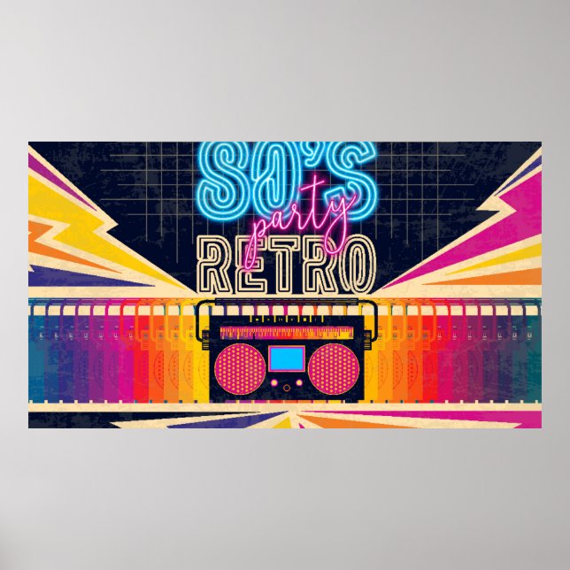 années 80, soirée musicale rétro. Affiche de style (Devant)