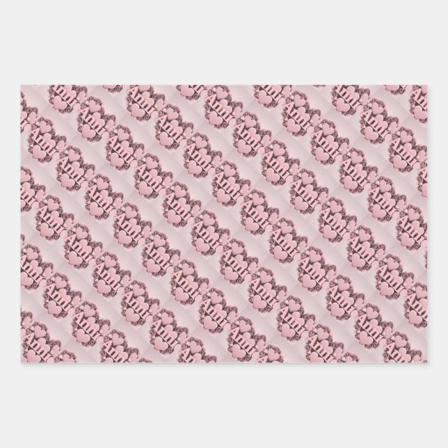 Annie 3D Coeurs roses Envelopper ensemble papier (Devant)