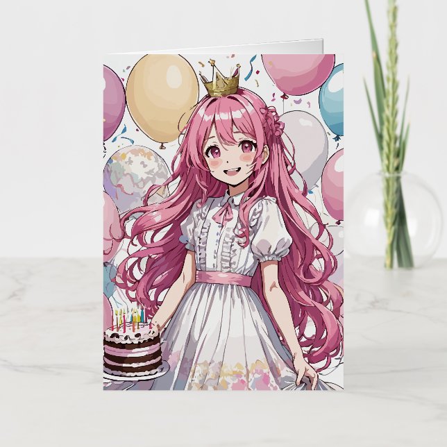 Annime fille anniversaire Foil Carte de voeux (Recto)