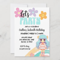 Annime fille Bleu rose mignon Invitation rétro
