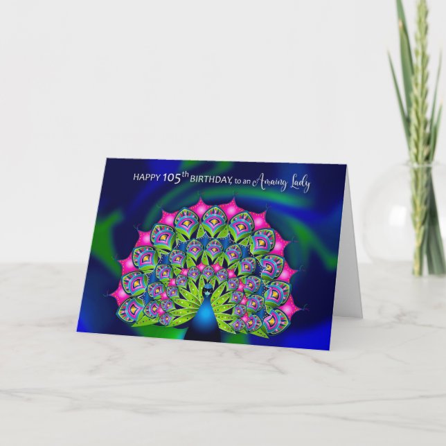 Anniversaire 105ème Belle carte Peacock colorée (Devant)