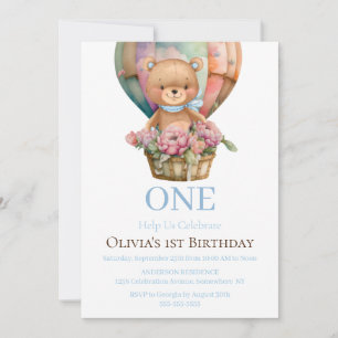 Anniversaire 1er Teddy Bear Balloon Invitation