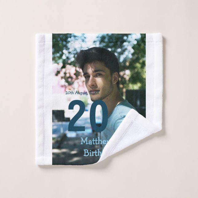 anniversaire 20 ans ajouter nom photo date homme b (Gant de toilette)
