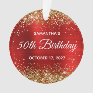 Anniversaire 50 ans paillettes or et feuille rouge