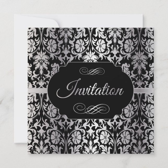 Anniversaire 75 ans | Invitation Argent & Noir Dam (Devant)