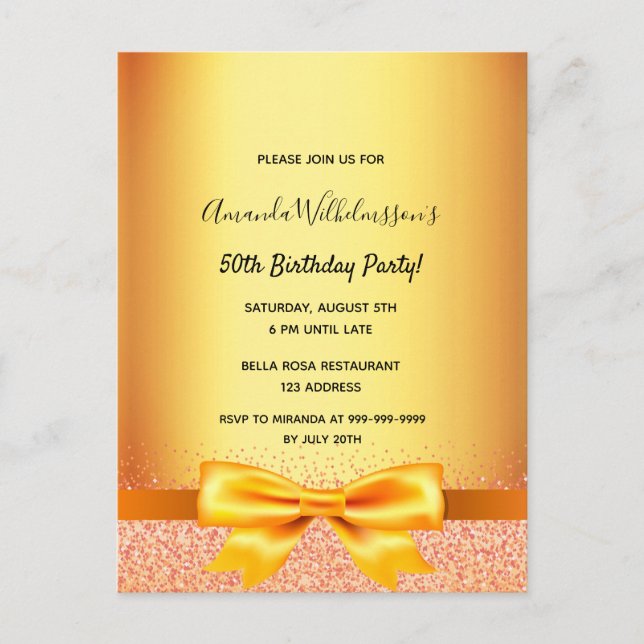 Anniversaire arc rose or glam invitation (Devant)