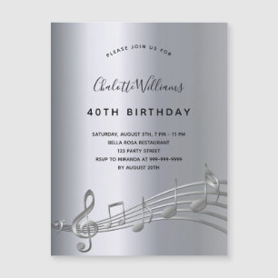 Anniversaire argent notes musique invitation aiman