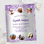 Anniversaire argent violet photo invitation budget<br><div class="desc">Une invitation à la fête d'anniversaire de 21e anniversaire, féminine et féminine (ou tout âge). Devant : Un arrière - plan à la mode faux argent. Décoré de parties scintillant en faux violet foncé, brille. Personnalisez et ajoutez un nom, les détails de la fête et 6 photos. Le nom est...</div>