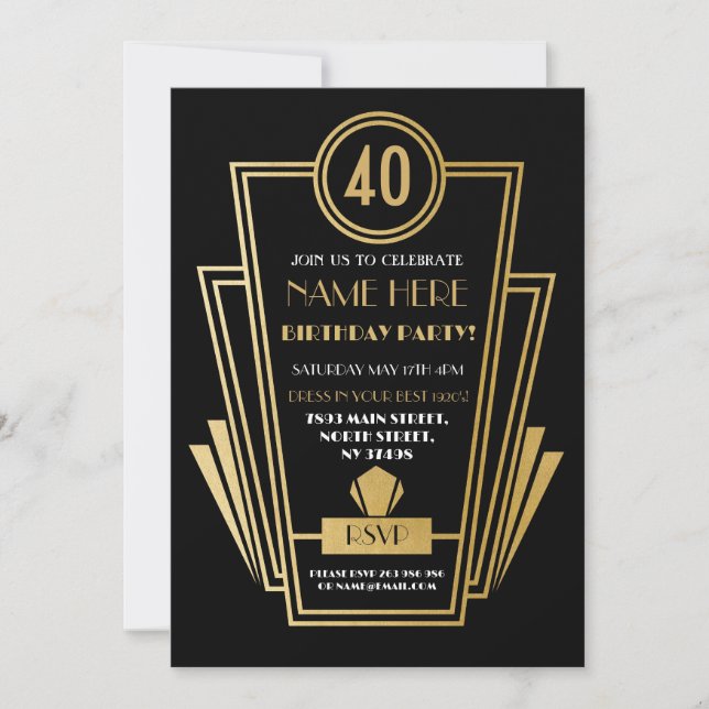 Anniversaire Art déco des années 1920 Invitation P (Devant)