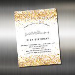 Anniversaire blanc or parties scintillant invitati<br><div class="desc">Pour un 21ème anniversaire élégant (ou tout âge). Une arrière - plan blanche design. Décoré avec des étincelles de parties scintillant en faux or. Personnalisez et ajoutez un nom,  un âge et des détails de la fête. Le nom est écrit avec un script de style manuscrit</div>