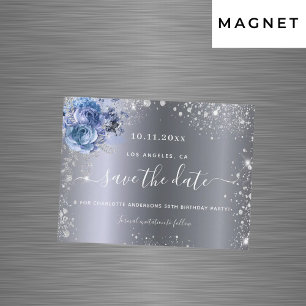 Anniversaire bleu argent enregistrer la date aiman