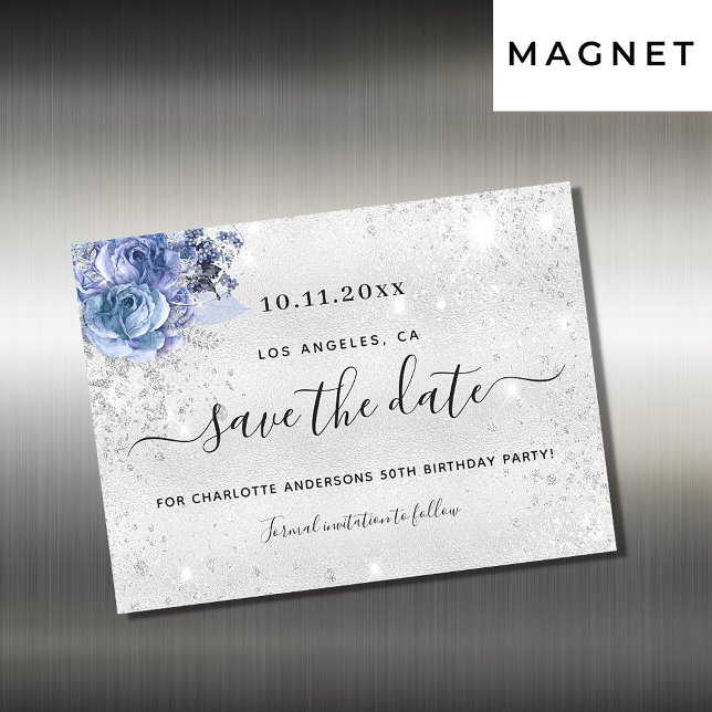 Anniversaire bleu argent enregistrer la date aiman (Créateur téléchargé)