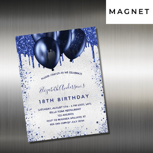 Anniversaire bleu ballons d'argent aimant invitati