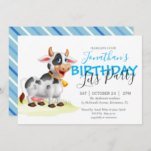 Anniversaire Boy Cow fun farm party invitation