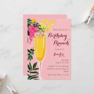 Anniversaire Brunch mimosa aquarelle Invitation